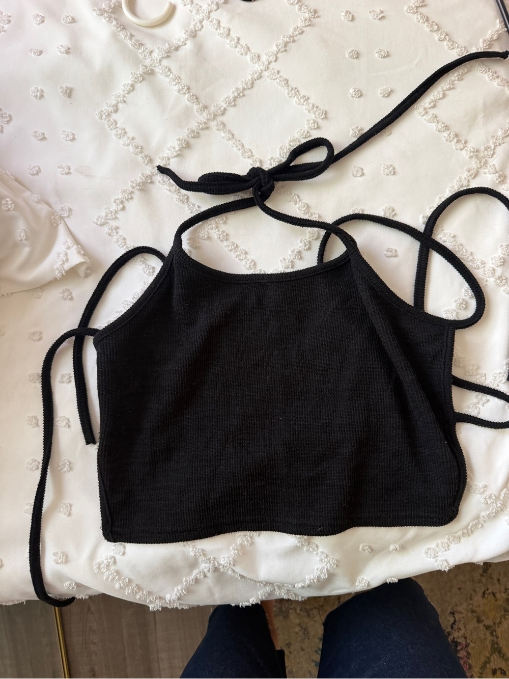 Black open back Ribbed Halter Crop Top - Women